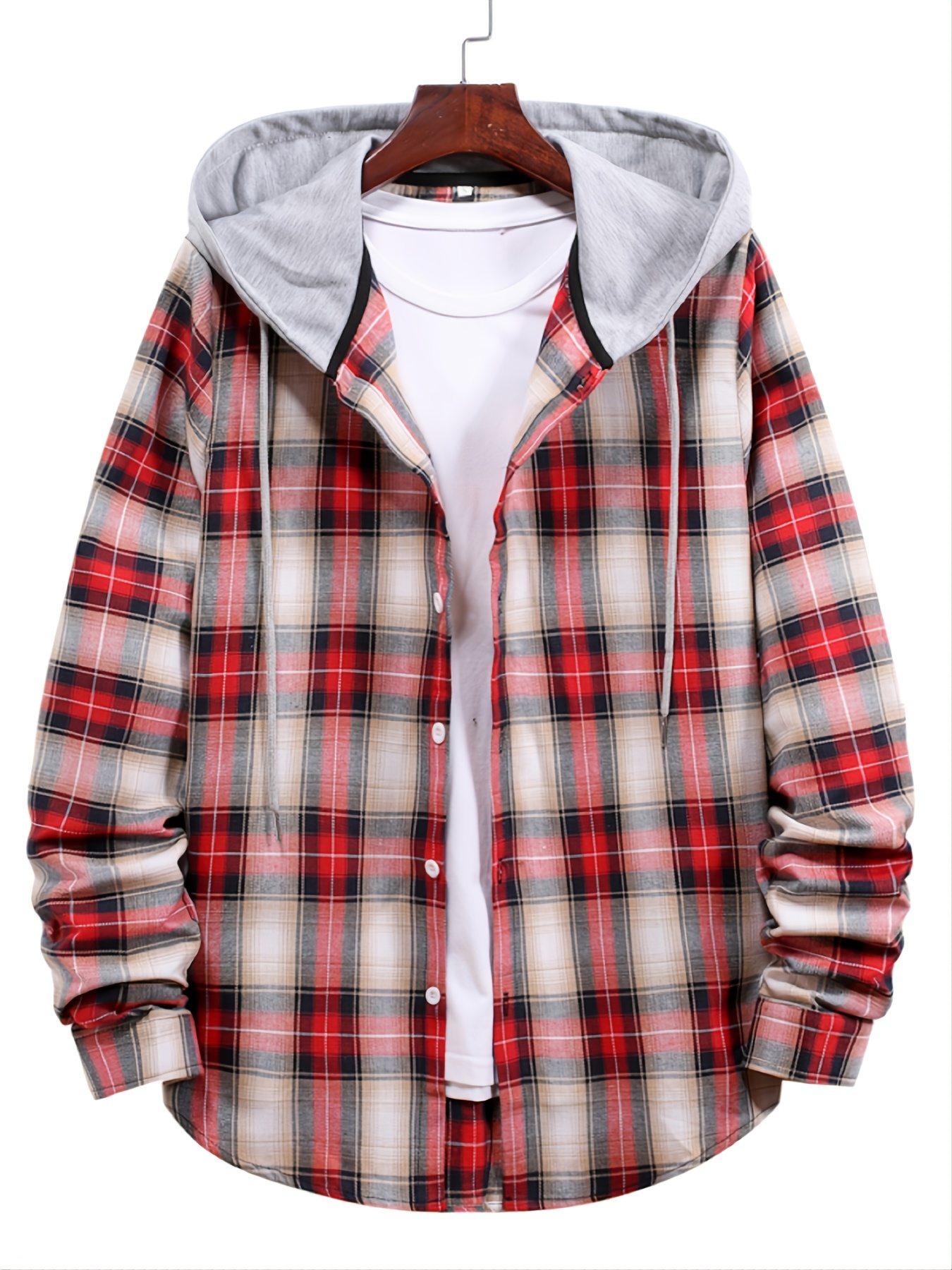 Men s Fashion Hooded Plaid Shirt Buttons Fall Winter Classic Temu