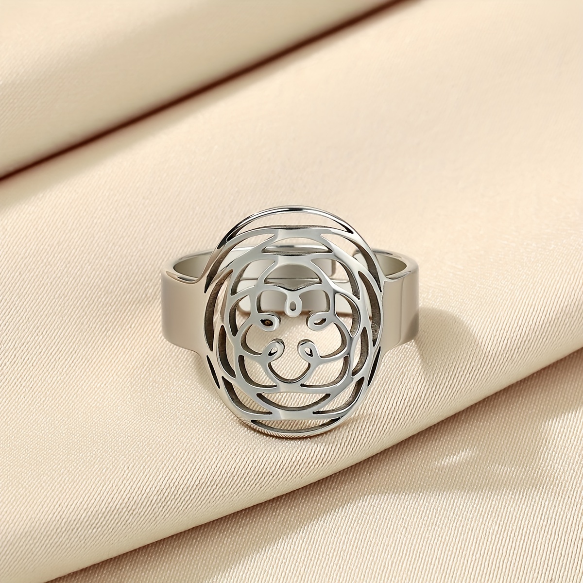Golden Stainless Steel Rose Pattern Ring for Men