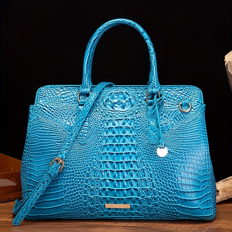 Turquoise Brahmin Alligator Textured Embossed Leather Handbag 