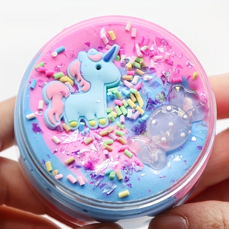 Crystal Slime, Pink Unicorns Jelly Cube Glimmer Crunchy Slime，Floam Slime,  Vanilla And Blueberry Scent Slime, Thick And Glossy, Non-Sticky, Cute Pink