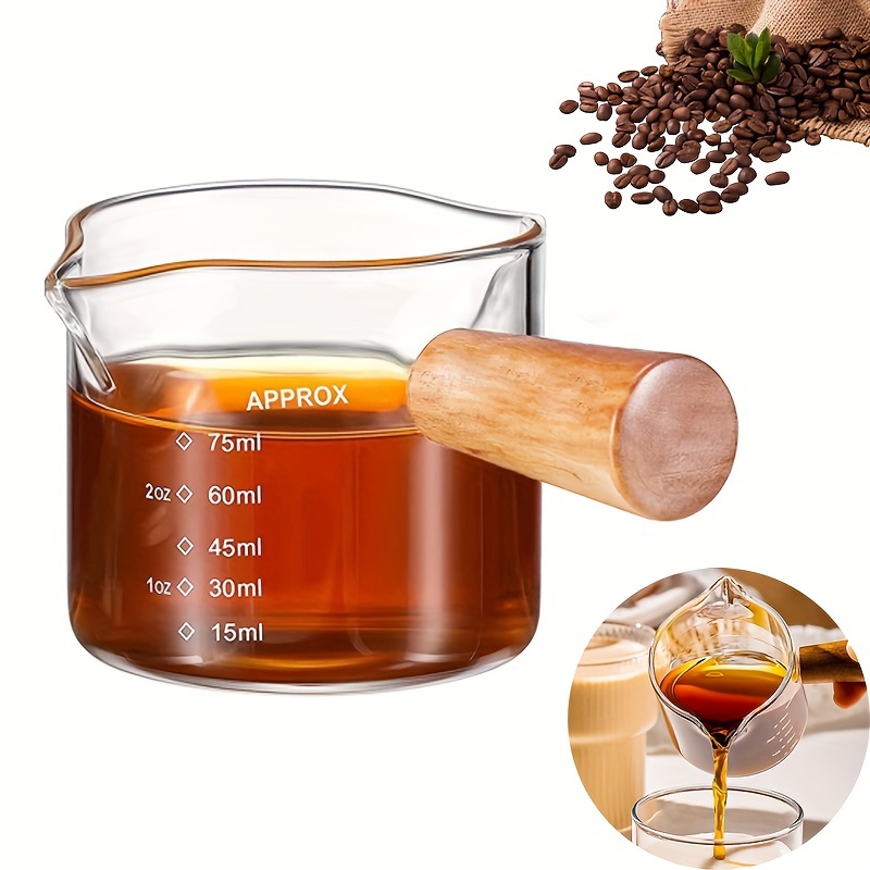 1pc Glass Coffee Measuring Cup, Espresso Shot Glass With Wood