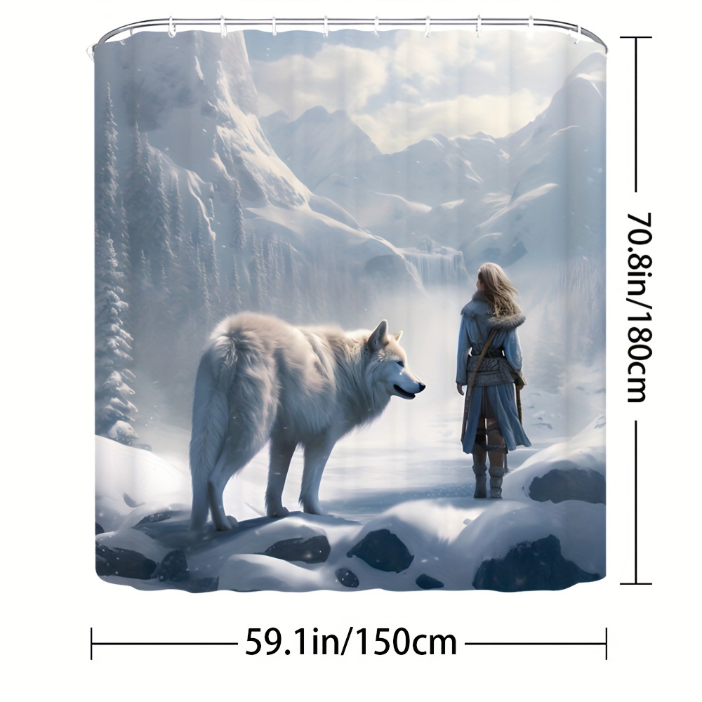 Produktbild von Duschvorhang Wolf Shower Curtains Antischimmel, W165cm X L180cm Textil Vorhang Outdoor Wasserdichter, Waschbar Stoff Polyester 3D Digitaldruck Badewanne Duschvorhänge Mit 12 Duschvorhangringen