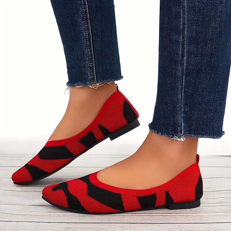 Women's Knit Flat Shoes Colorblock Pointed Toe Slip Shoes - Temu Canada