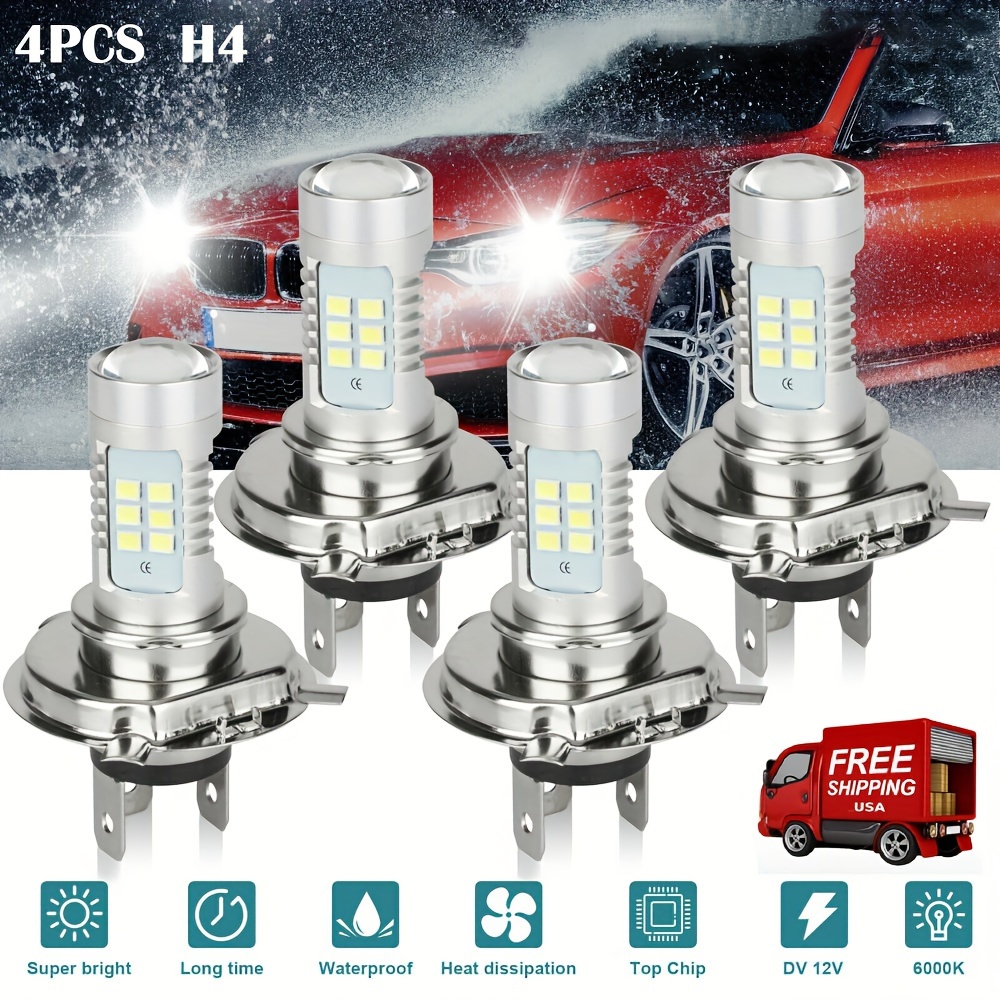 2pcs Car H4 LED Lights High Low Beam Driving White Lamp 100W 6000k Car  Exterior Accessory Tail Lights Indicator - AliExpress