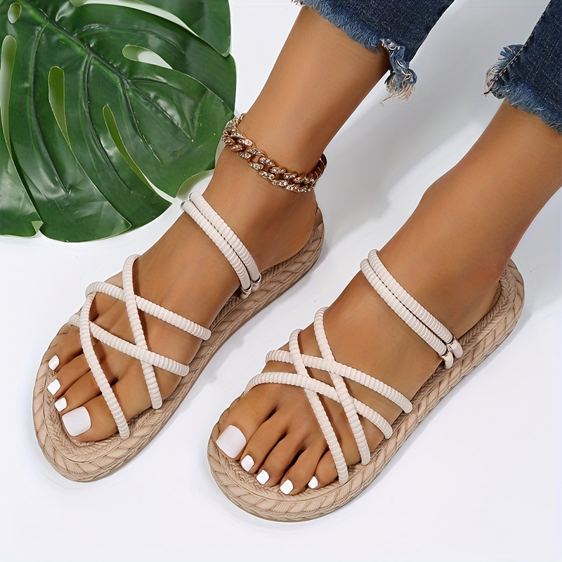 Women's Casual Flat Sandals, Cross Strap Open Toe Two-way Wear Slides ...