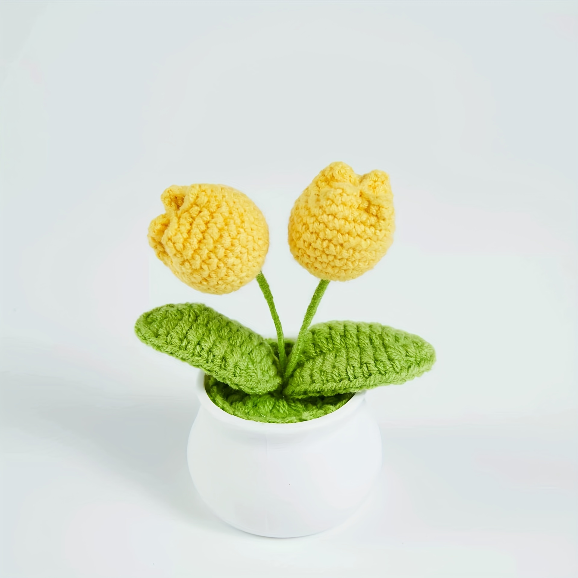 1pc Tulip Hand-Woven Simulation Flower Potted -  Finished Woolen Crochet Desktop Decoration Ornaments