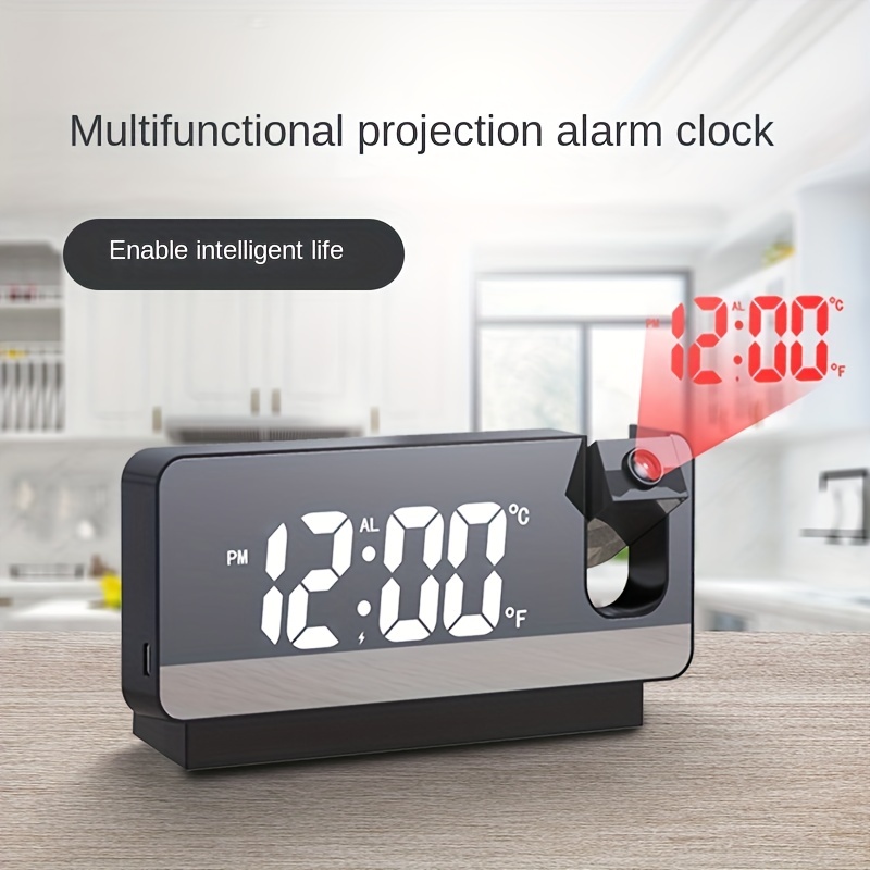 Reloj despertador de proyección, reloj digital con proyector giratorio de  180°, atenuador de brillo de 3 niveles, pantalla LED transparente, cargador