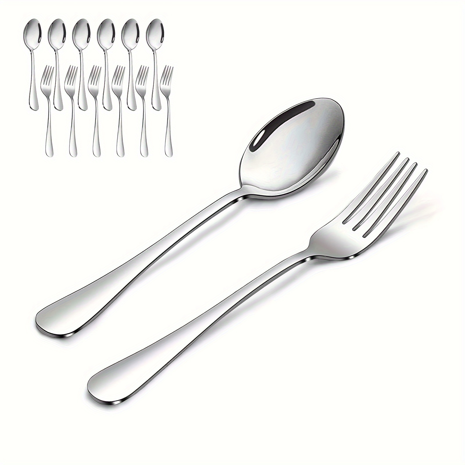 

12pcs Stainless Steel Spoon And Fork Set, Include 6pcs Dinner Fork And 6pcs Dinner Spoon Silverware Set, Dishwasher Safe, For Home Kitchen Restaurant Hotel, Kitchen Supplies, Tableware Accessories