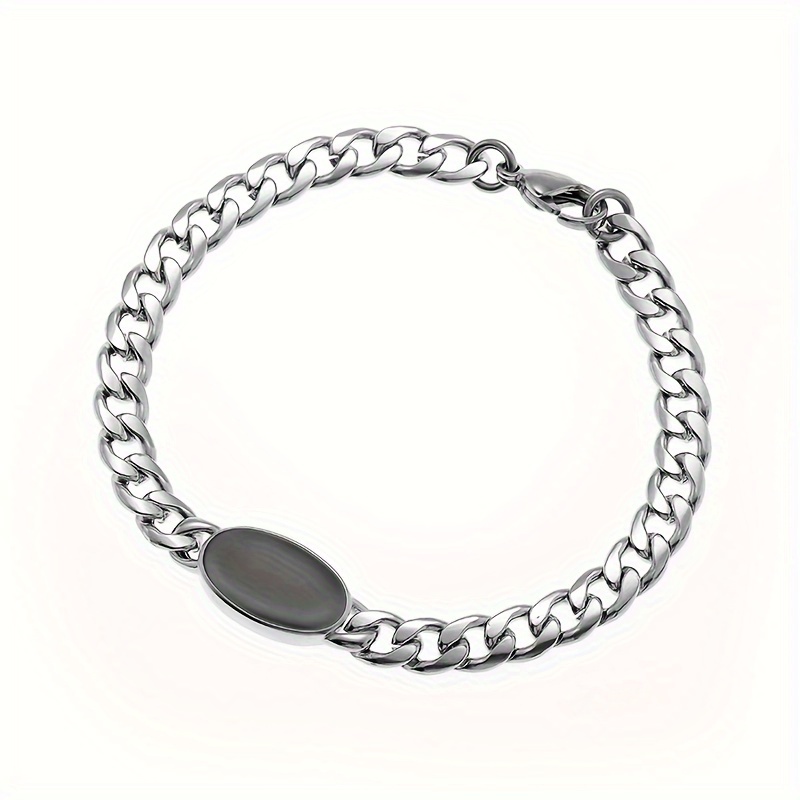Image of 1pc Series Cuban Chain Inlaid Oval Cubic Synthetic Cubic Zirconiaia Bracelet For Men And Women Pendant Party Jewelry Accessories Gift