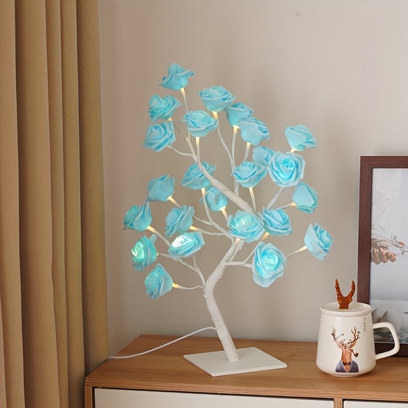 Mairbeon LED Cool Appearance Rose Tree Night Light Plastic Valentine's Day  Rose Tree Table Light Home Decor 