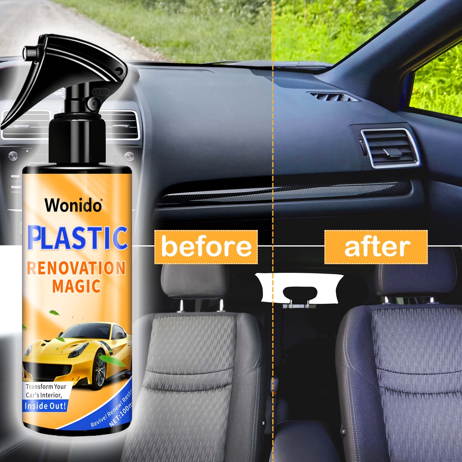 Renovador de plasticos para automovil Reparador de plástico para asiento de  coche, espray de limpieza de