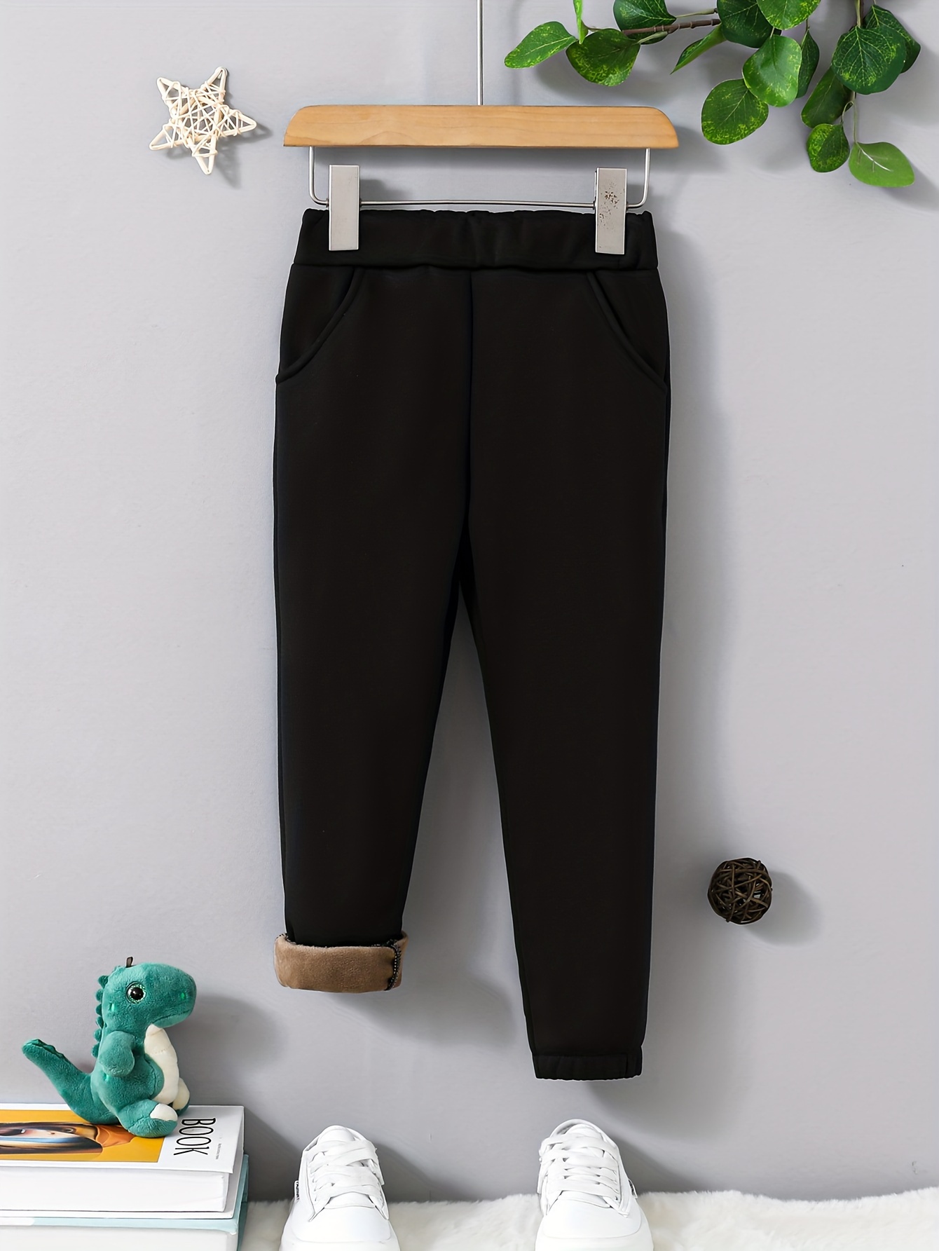 Solid Fleece Jogger Pants Casual Drawstring Waist Winter - Temu Canada