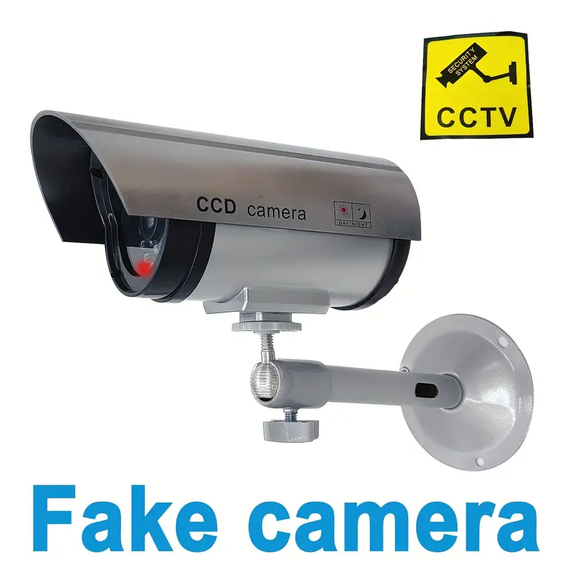 1pc Fausse Caméra Dummy Bullet Argent Extérieur Étanche Clignotant LED  Rouge CCTV Vidéo Surveillance Sécurité Simulation Cam Intérieur Extérieur,  Le