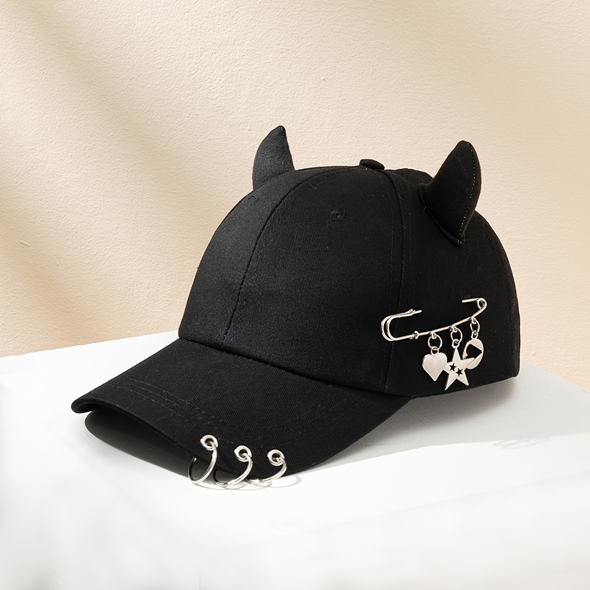 Black Street 1pc Baseball Baseball Hat, Dad Hats, Men's Popular Fashion Personality Horn Lovers Hat,Temu