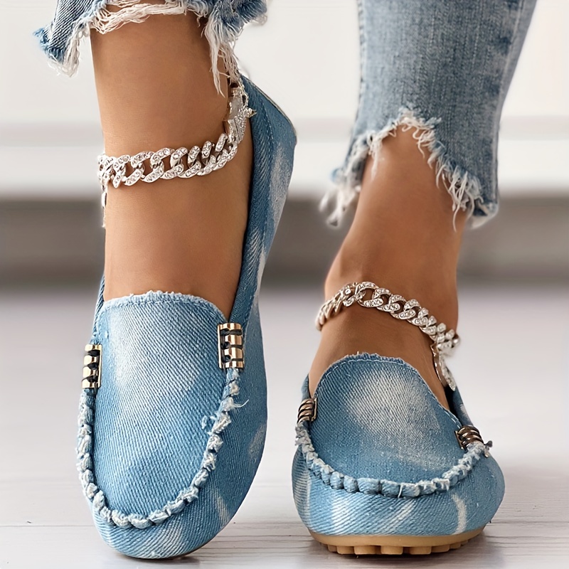 Women's Casual Denim Sandals Back Zipper Open Toe Non Slip - Temu