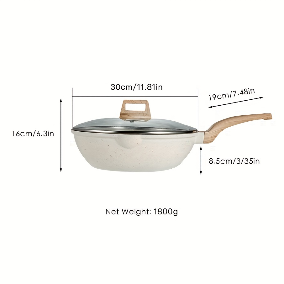 1pc, Deep Frying Pan With Lid (11''), Beige Non-Stick Skillet, Medical  Stone Saute Pan, Frying Pan, For Cooking, Kitchen Utensils, Kitchen  Gadgets, Ki