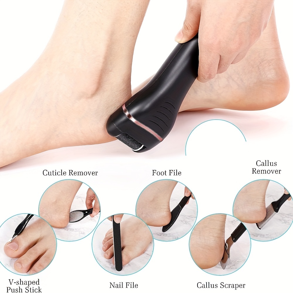 Electric Callus Remover for Feet,12 in 1 Pedicure Tools Kit Foot Scrubber  to Remove Dead Skin and Cracked Heels,Professional Foot Care Foot Files  with 3 Roller Heads, 2 Speed, Battery Display,Black 