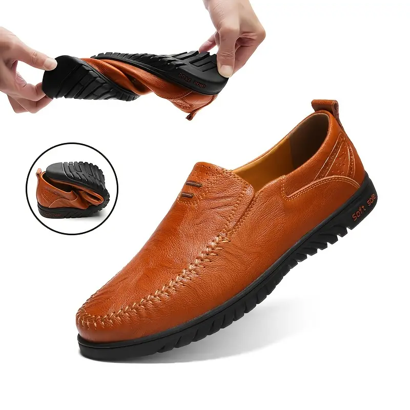 mens stitching microfiber leather casual loafers breathable lightweight slip on shoes for and autumn details 1