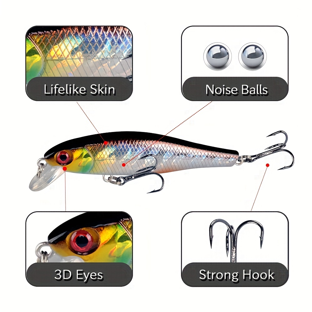 GetUSCart- PROBEROS Minnow Bass Fishing Lures - Jerkbait Sinking Lure Set  Hard Baits Crankbait for Trout Catfish Musky Bluegill Fishing Plug 6Pcs/kit