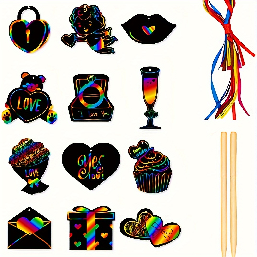 MDCGFOD 36 Pack Valentines Day Gifts for Kids, Rainbow Scratch Heart Crads  Valentine Crafts for Kids - Create Magic Color Scratch Art for School