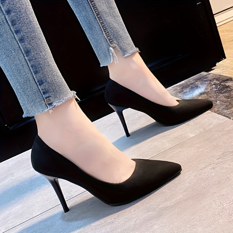 Pointed Toe Stiletto Heeled Pumps For Women, Black High Heels, Women's  Commuter Work Shoes