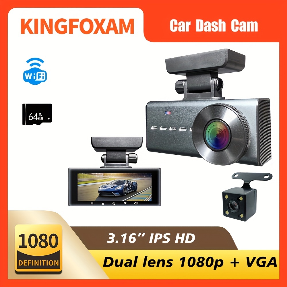 Dash Cam A1 Con DualLens1080P&VGA 3.16''IPS HD LoopRecord WDR G-sensor  LockVideo Parking Monitoring 24h Complimentary 64GB Para Grabación De Video  De
