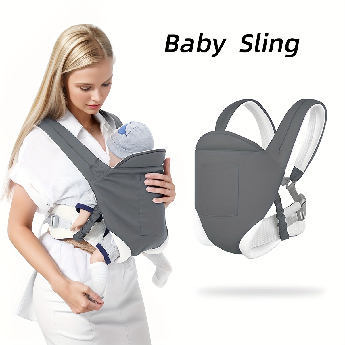 Portabebés, recién nacido a niño, ajustable, transpirable y manos libres  portabebés Sling (gris)