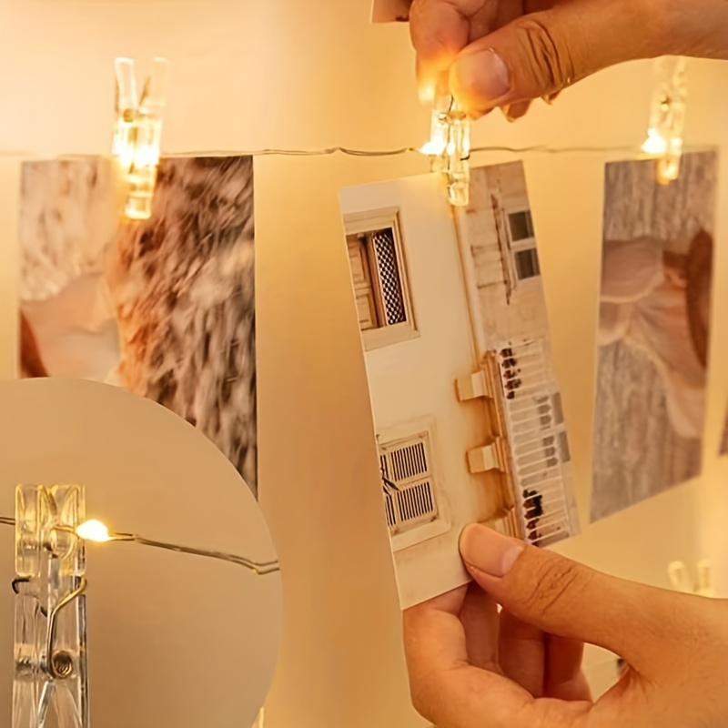 luz de clip de fotos fairy string lights with 100 led string 40 wooden clips for hanging pictures for bedroom party diwali decoration lights wall christmas halloween valentines day decoration sports & outdoors 3