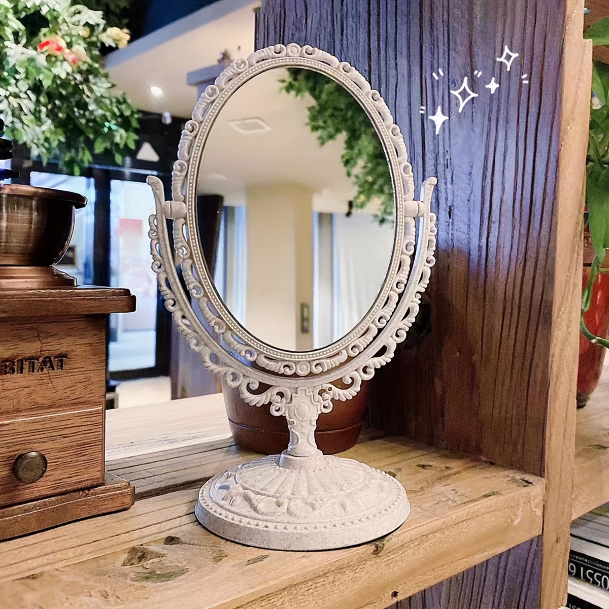 Miroir de maquillage de table rotatif à 360 degrés avec support miroir de  table en bois clair Grand miroir rectangulaire autoportant