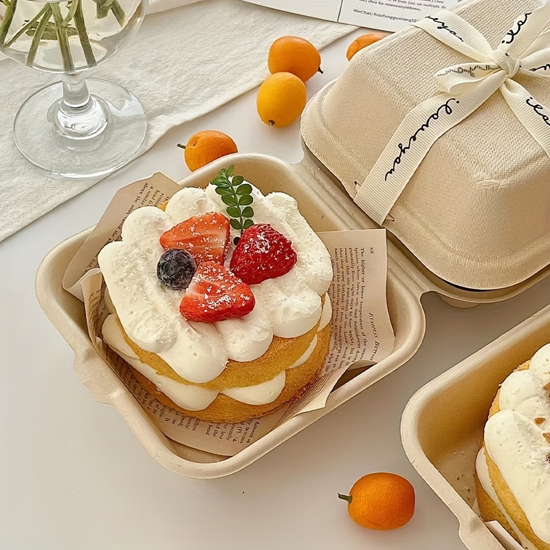 Hand-Painted Bento Cake Box 6x6 to Go Containers Compostable Clamshell Take Out Food Containers 50pk Disposable Lunchbox Cake Boxes (Pulp Color)