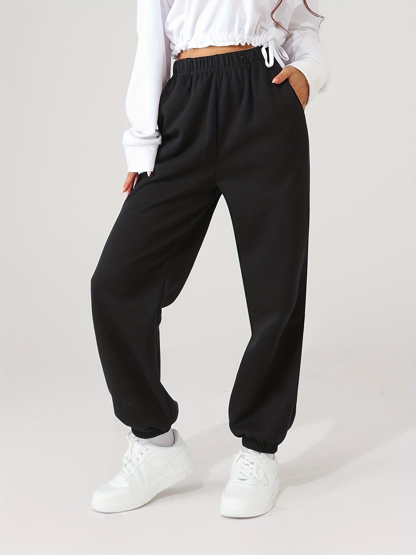 Women's High Waisted Joggers Pockets Full Length Sweatpants - Temu