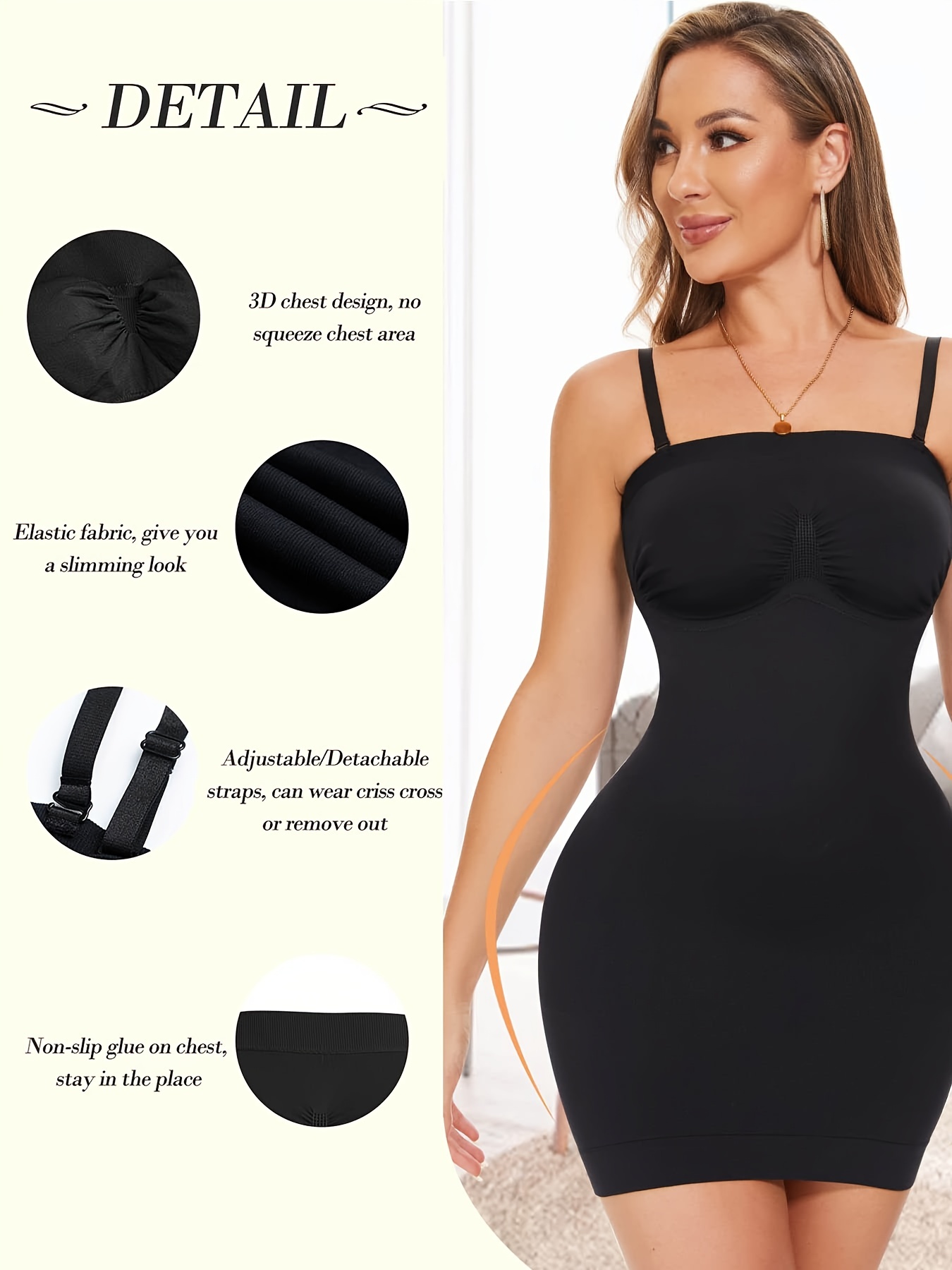SCARBORO Shaping Cami Dress, Tummy Control Bodycon Dress With Removable  Straps, Women's Underwear & Shapewear