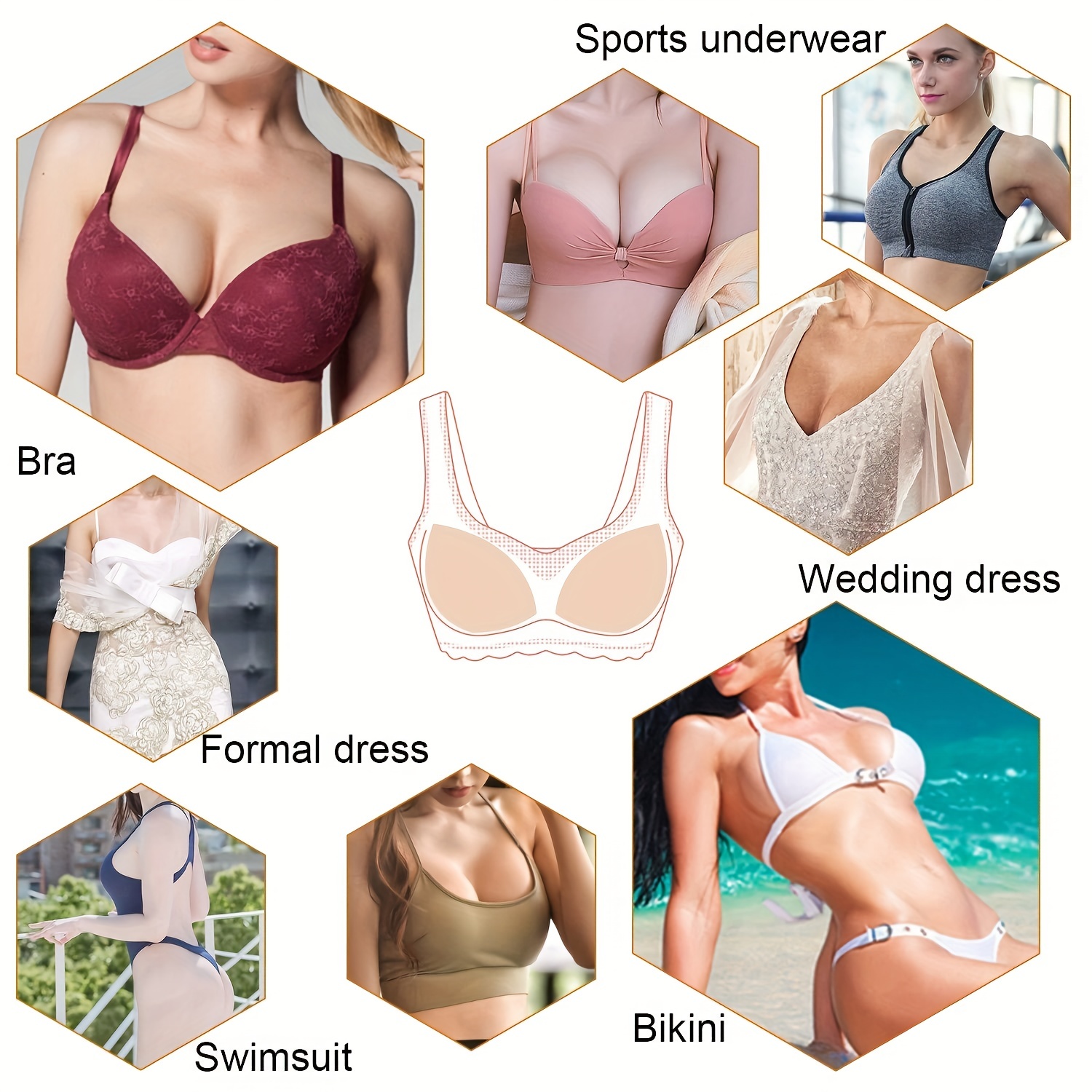 6 Pairs Triangle Sports Bra Pads Inserts Women Push Up Breast Bra Insert  Pads For Swimwear Sports L