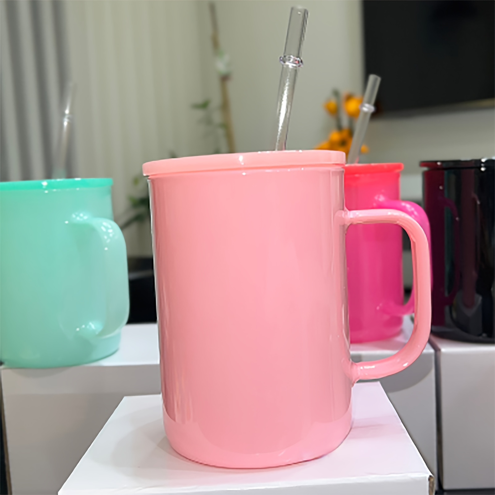 1pc, 17oz Sublimation Glass Mug Cup With Lid, Glass With Straw And Handle, Sublimation  Glass Cups, Coffee Cup, Cups For Cocktail Soda Yogurt Juice, Classic  Suitable For Daily Use, Birthday Gift, Holiday