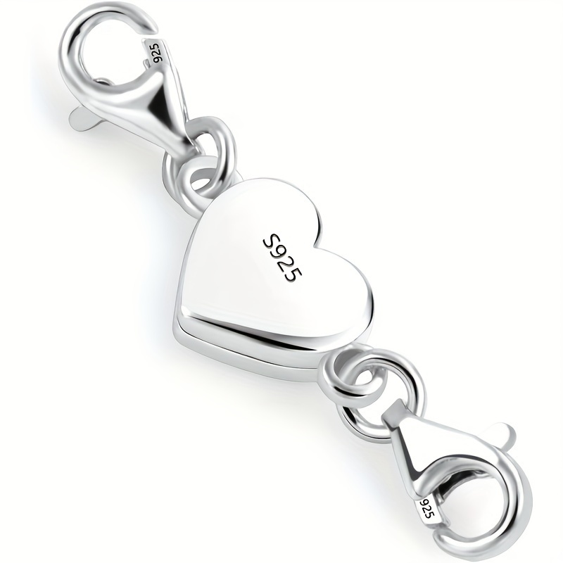 

1pc 925 Sterling Silver Heart Magnetic Jewelry Connector Clasp Magnetic Necklace Clasp And Closure Sterling Silver Double Chain Necklace Lobster Clasp (silver Golden)