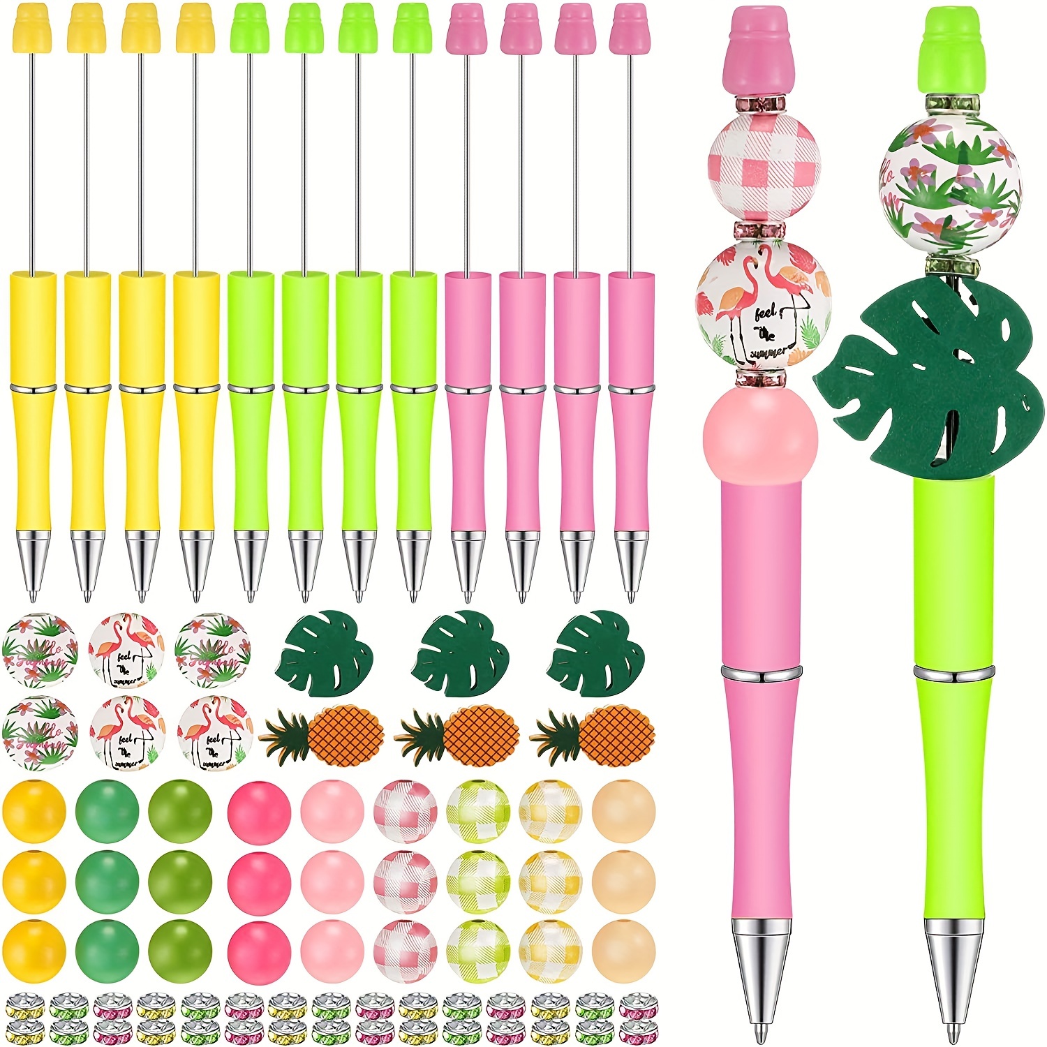 Plastic Beadable Pens Assorted Bead Pens Wood Beads Crystal - Temu