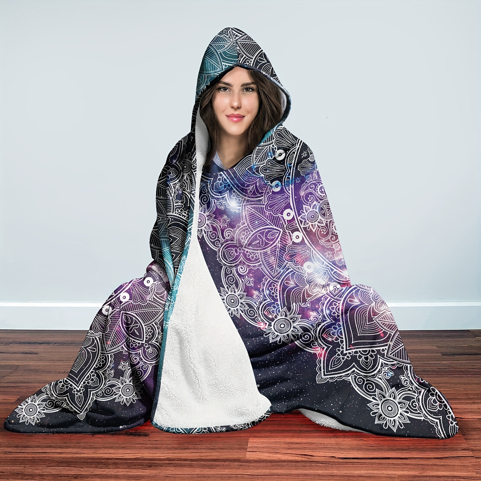 1pc Yin Yang Mandala Pattern Hooded Blanket Thick Nap Wearable Blanket Magic Blanket Hooded Cape Cozy Warm Soft Blanket For Sofa Office Bed And Travel