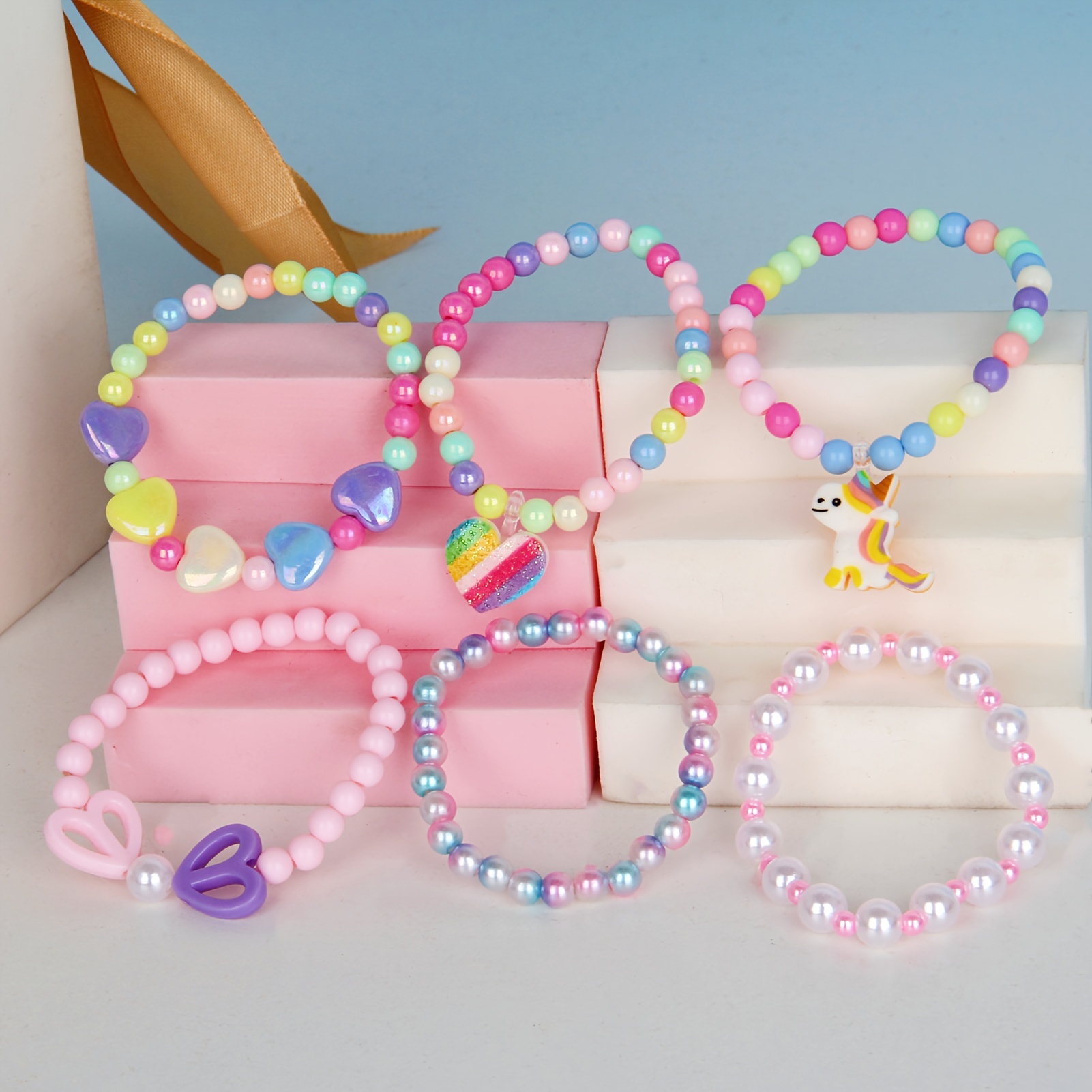 Little Girls Heart Beaded Bracelet, Kids Jewelry Gifts, Toddler Bracelets.