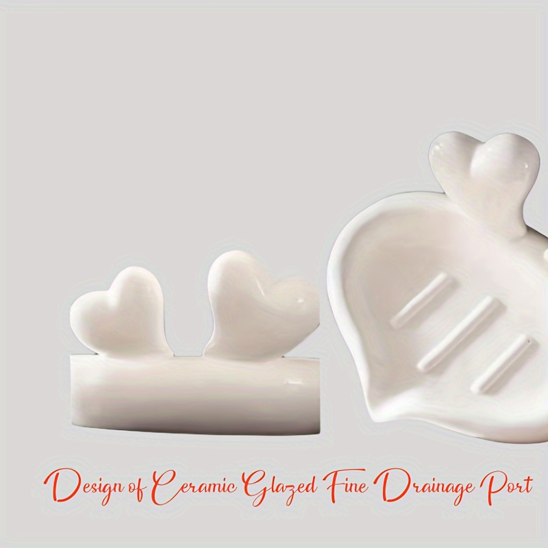 Creative Heart Design Soap Dish Ceramic Drain Soap Tray Self - Temu