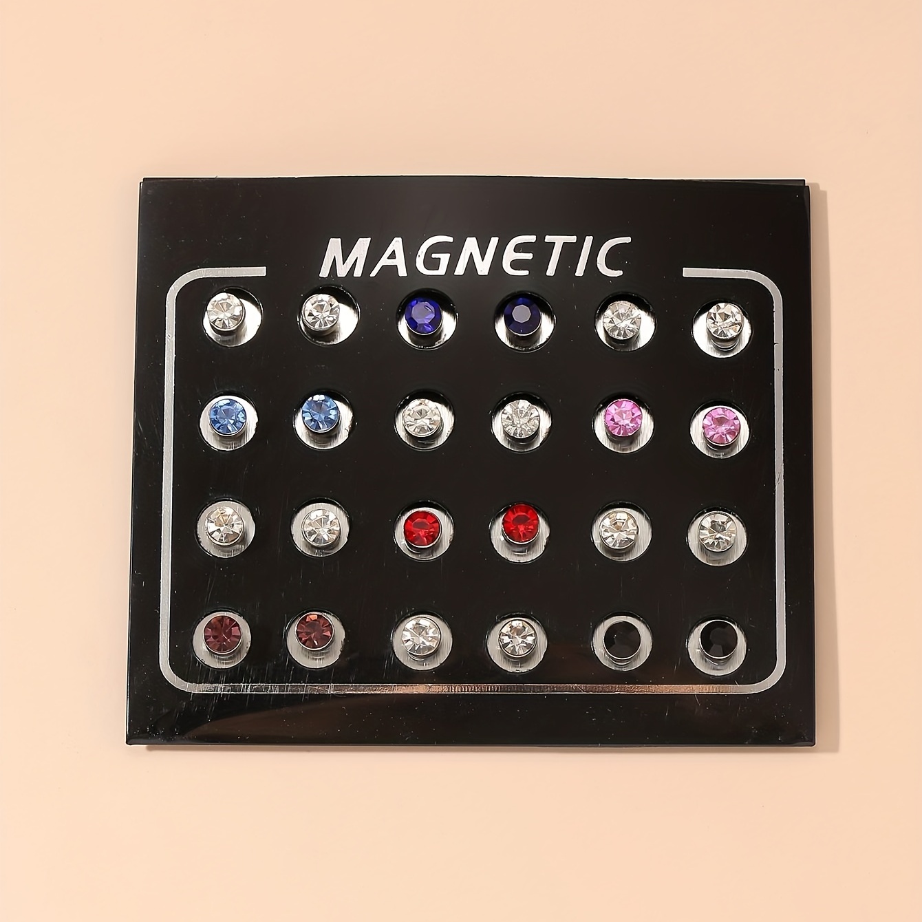 24pcs Multicolor Magnetic Rhinestone Stud Earrings For Men