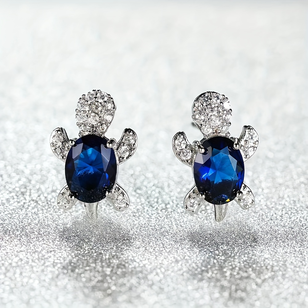Lovely Turtle Stud Earrings with Zircon Decor