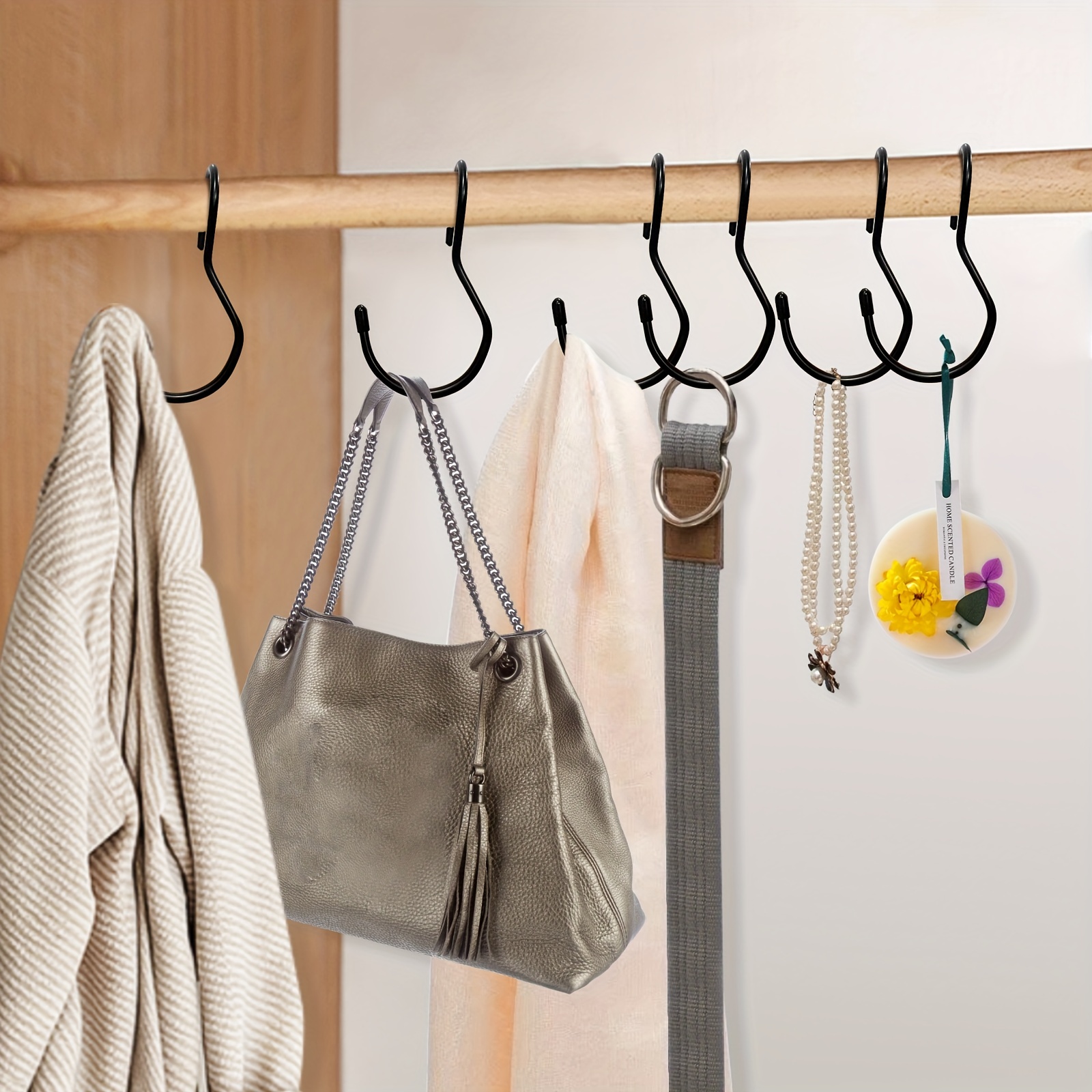 6/12pcs Heavy Duty Black Metal S Hooks for Hanging Purse, Bags, Belts,  Scarves, Hats, Clothes, Pots and Pans - Strong and Durable, Wall Decor  Aestheti