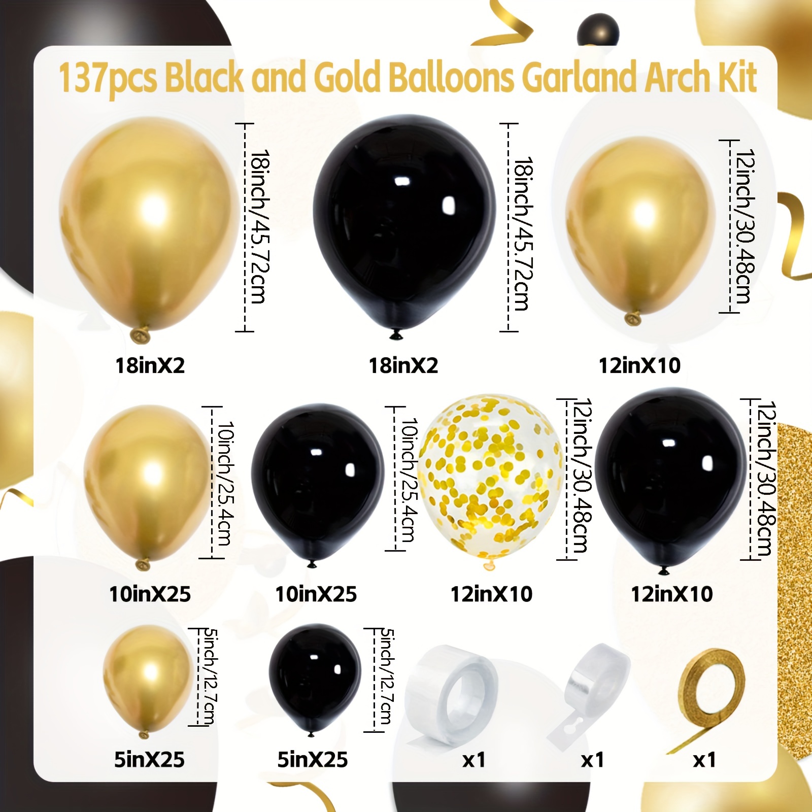 Metallic Black Gold Balloons Garland Arch Kit Wedding Birthday