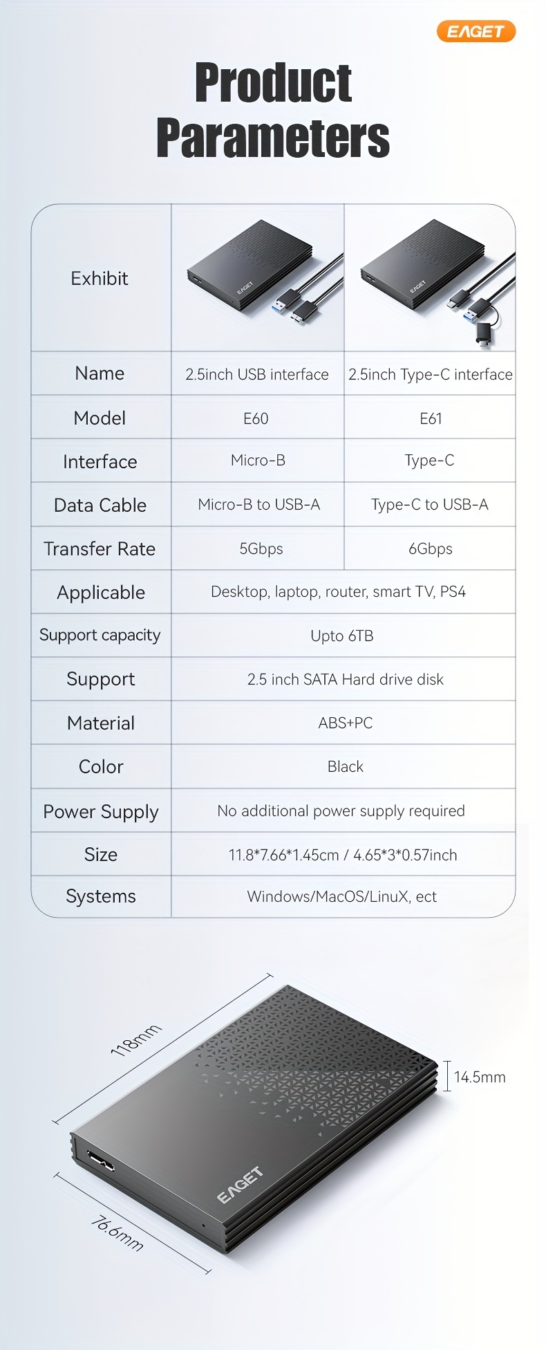 Eaget Caja Disco Duro Sata Usb 3.0 2 5 Pulgadas Lector Disco - Temu