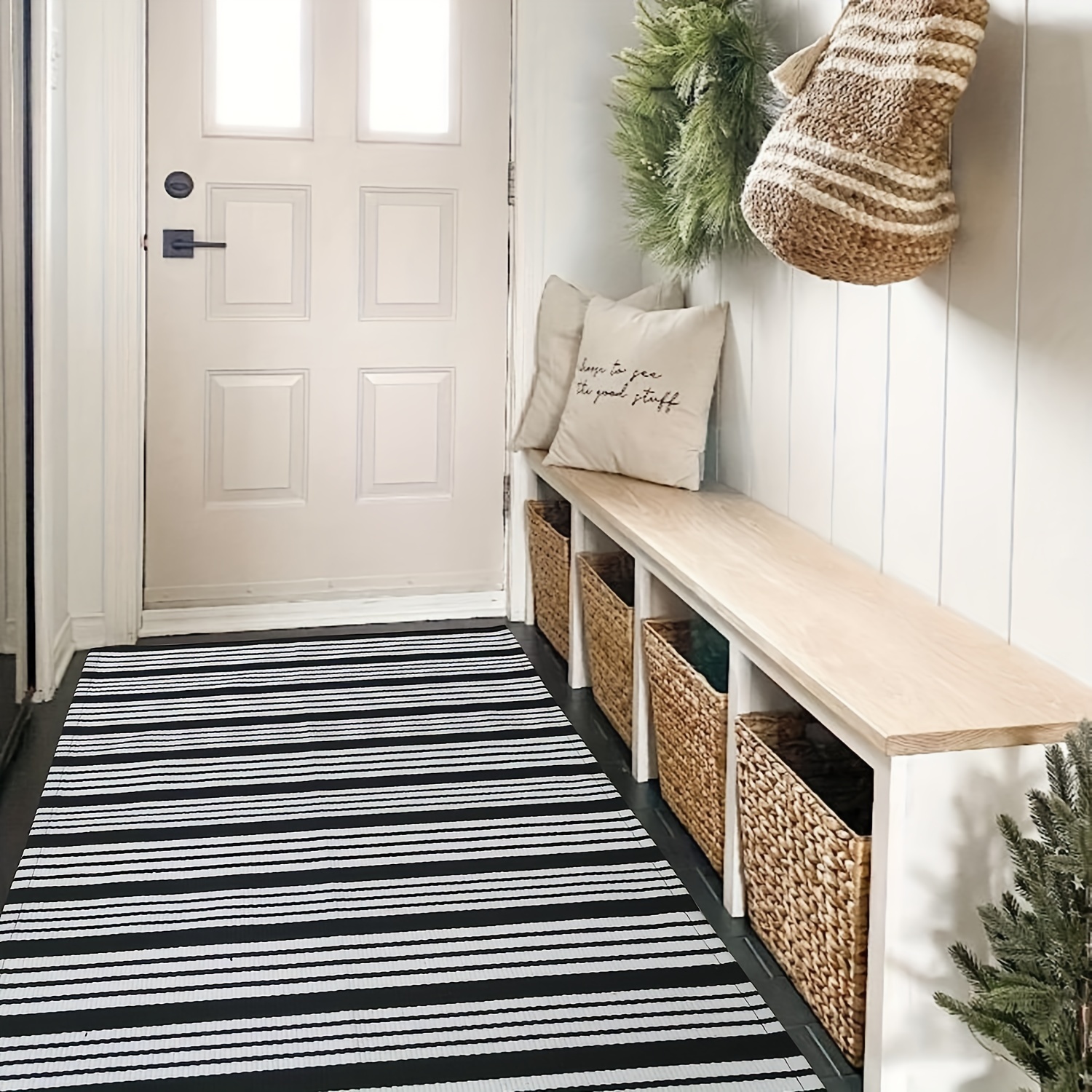  Fixseed Small Door Mat Front Porch Rug Washable Rug 2'x3' White  Gray Striped Rug Cotton Rug for Bathroom Kitchen Laundry Room Indoor  Outdoor Farmhouse Welcome Rug Home Entrance Decorations : Home