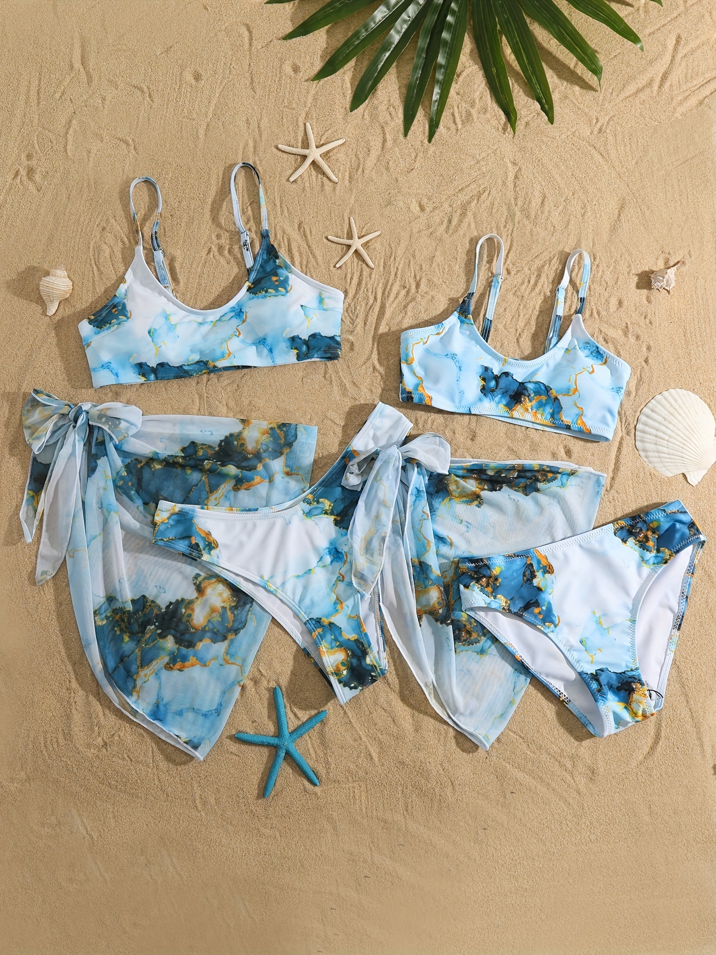 Marble Graphic Matching Swimsuits Cover Set Mother Daughter - Temu Canada
