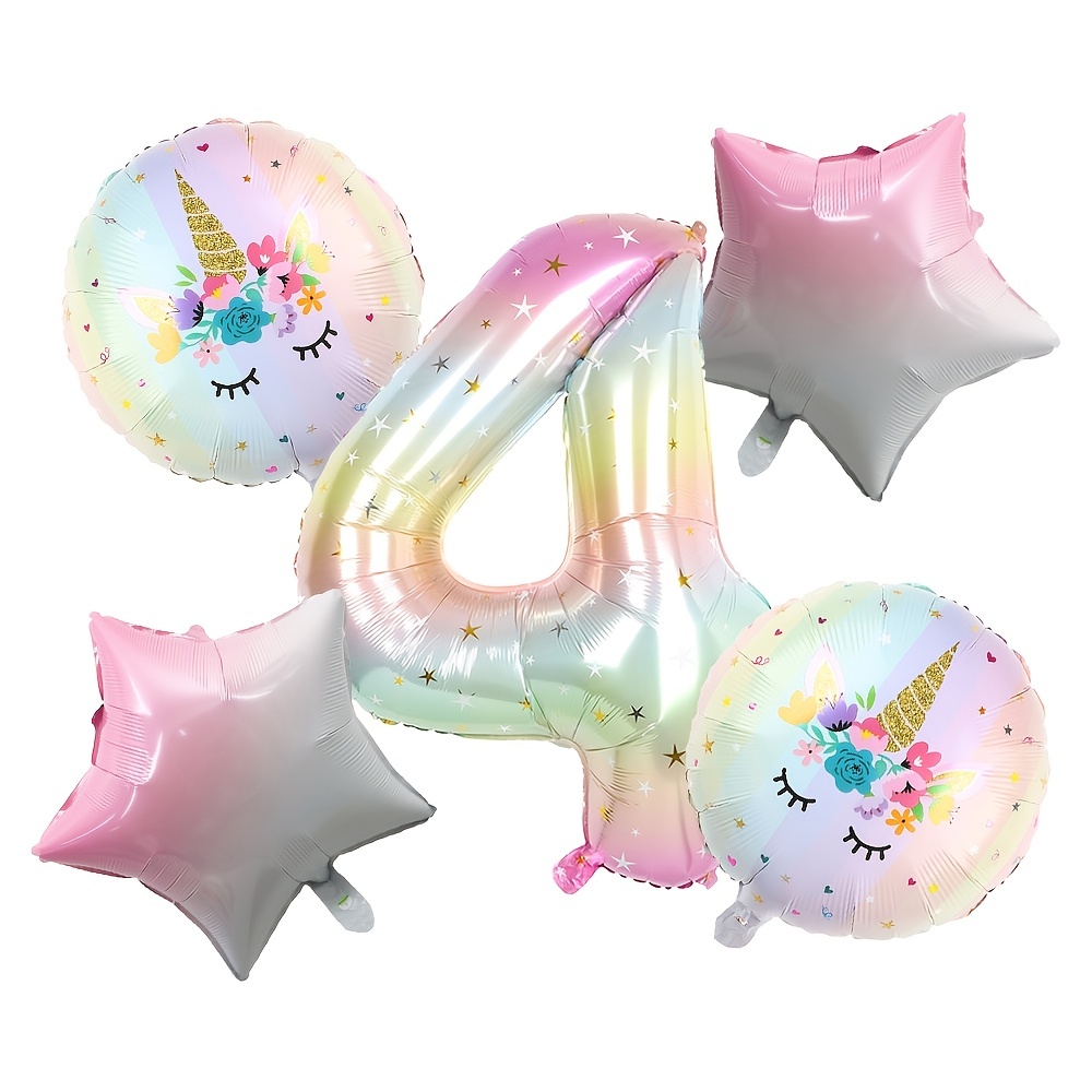 5 Globo de unicornio, 40 Globos de unicornio Decoraciones de fiesta de  cumpleaños, globos de aluminio para fiesta de cumpleaños de 5 años