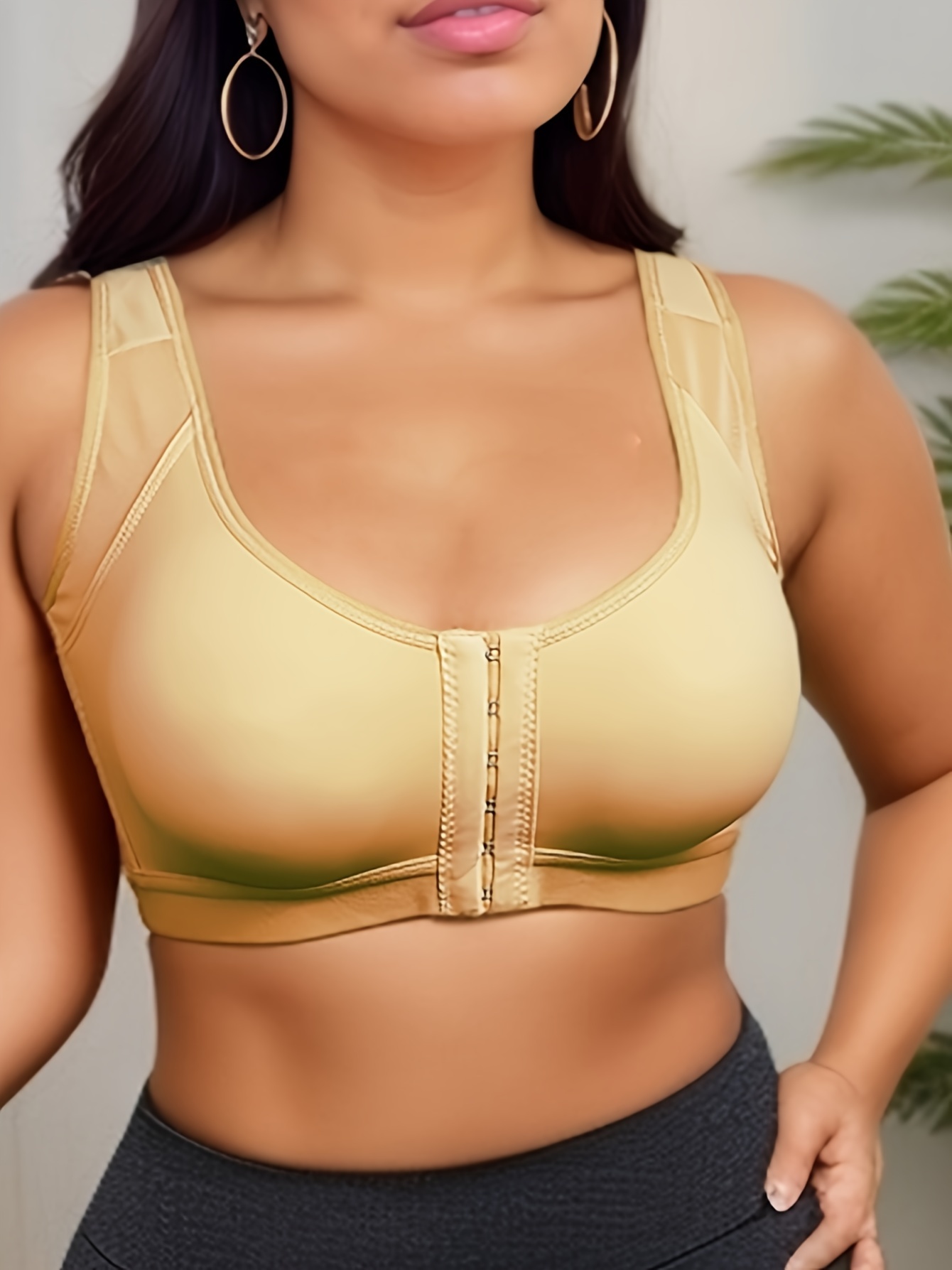 Plus Size Sports Bra, Women's Plus Closure Front Non Padded High Support  Yoga Smooth Mesh Bra