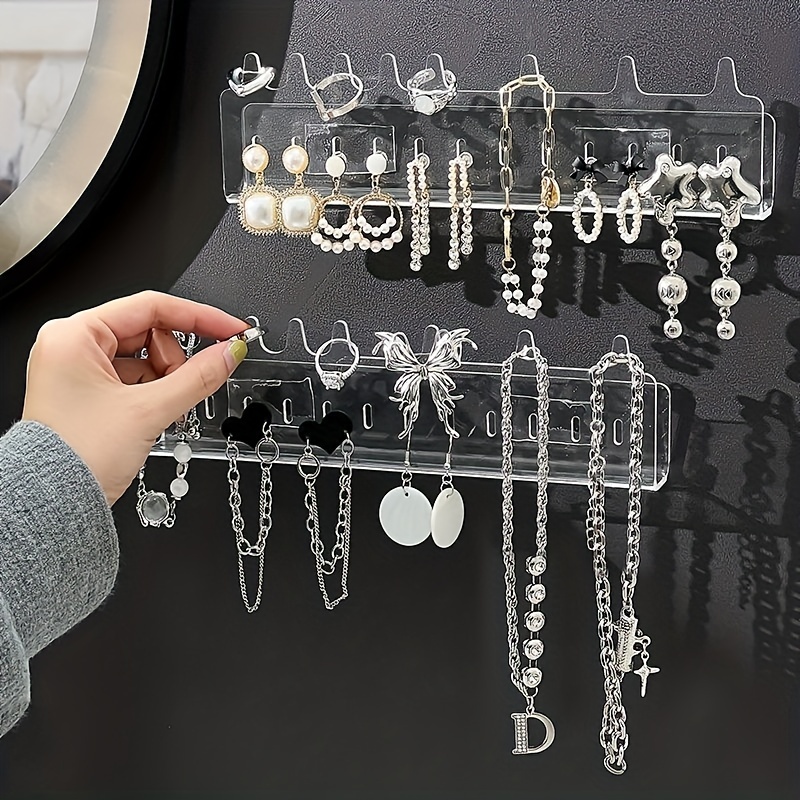 Wall Mount Jewelry Organizer with Shelf, Earring Holder, Necklace Holder