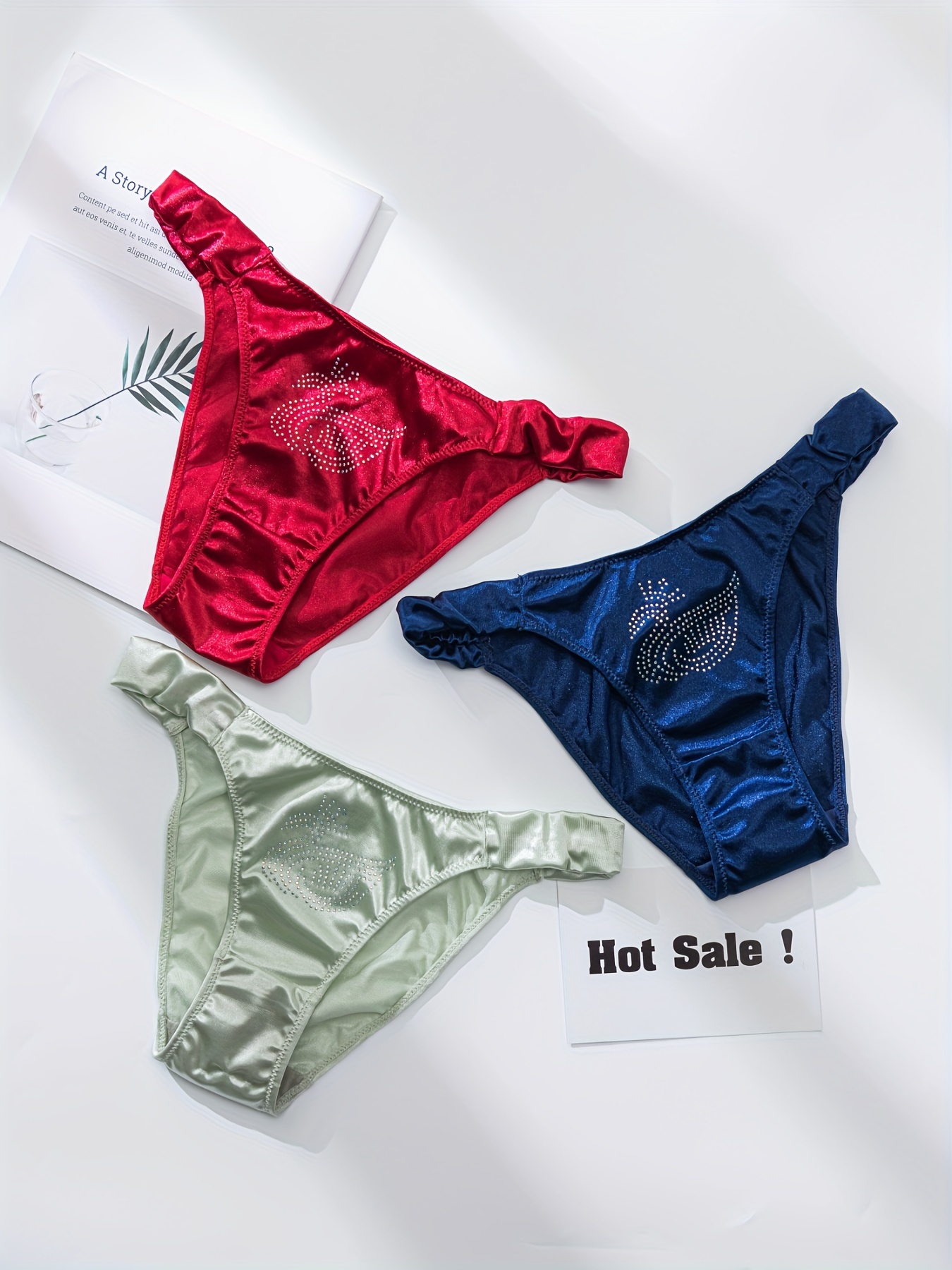 3pcs Rhinestone Decor Panties, Comfy & Breathable Intimates Panties,  Women's Lingerie & Underwear
